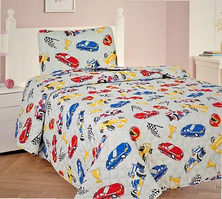 2/3 Piece Kids/Teens Soft Quilting Bedspread Bedding QUILT Set Red Race Car