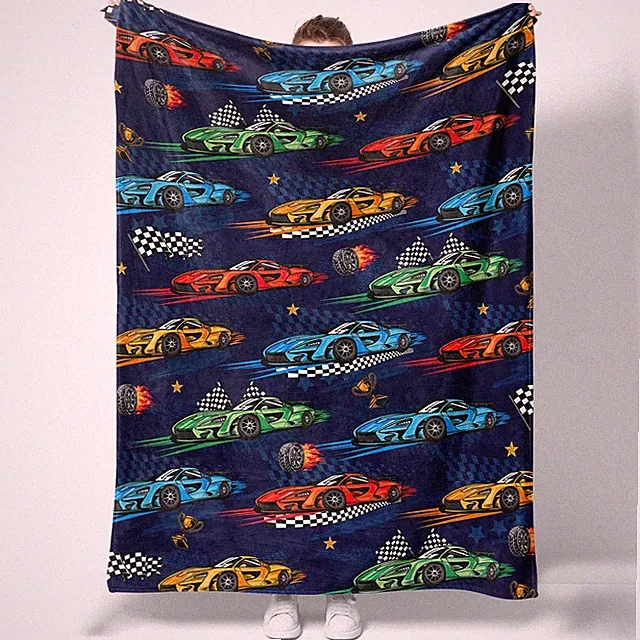 60" X 80" Racing Car Throw Blanket Muscle Cars Warm Fuzzy Flannel Boys Teens