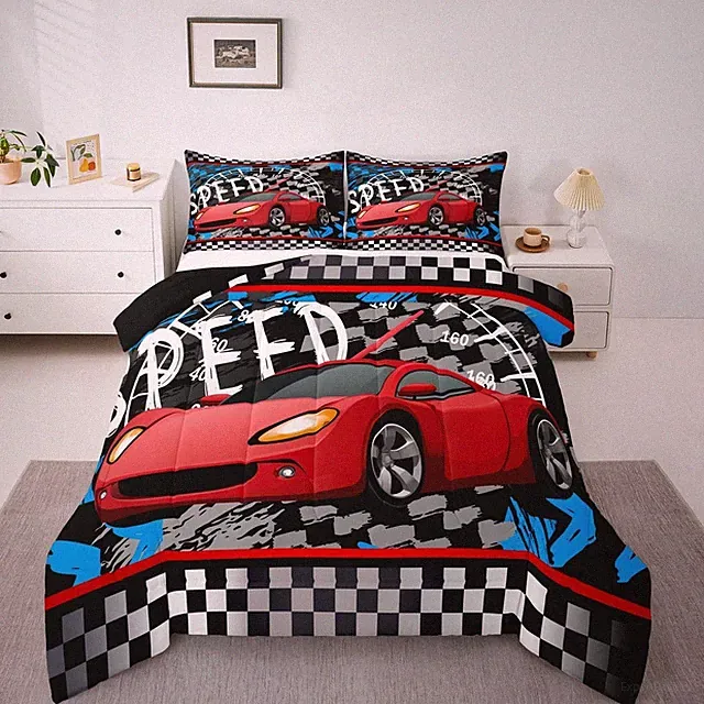 Boys Race Car Bedding Set Kid Sports Car Comforter Set Racing Pillow Sham