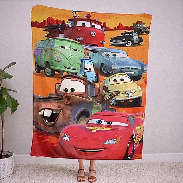 Cartoon Race Car Flannel Blanket, Red Speed Theme Cozy Throw for Kids Room