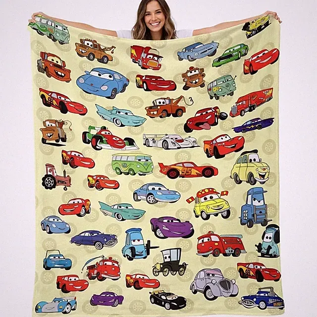 Cartoon Race Cars Flannel Blanket Soft Plush Cozy Throw Kids