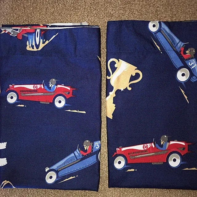 Circo Standard Size Blue Pillow Shams (2) Vintage Racing Cars