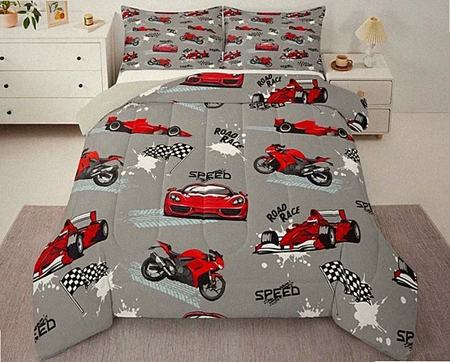Kid Comforter Set Size,Racing Car Bedding Set for Boys Girls Teen Twin A-car01
