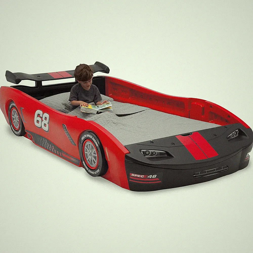 Kids Toddler Boys Race Car Twin Size Bed Frame Cama Para Niños Coche de Carreras