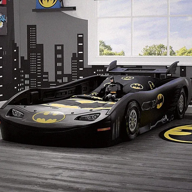 Kids TWIN SIZE Batman BATMOBILE Race Car Bed Plastic For Toddler Child Bedroom