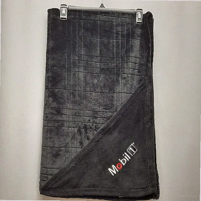 Mobil 1 Racing Plush Throw Blanket Black Grid Embossed 60x48 Large Rare Promo