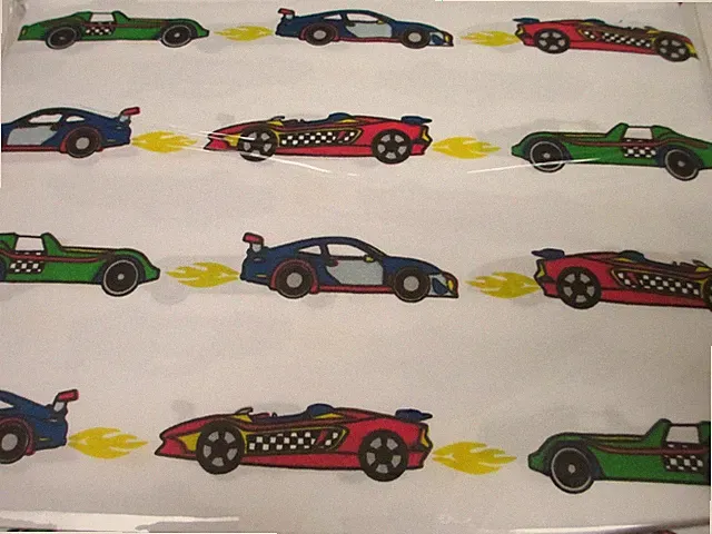 New Authentic Kids White Green Red Yellow Race Cars Sheet Set -Twin