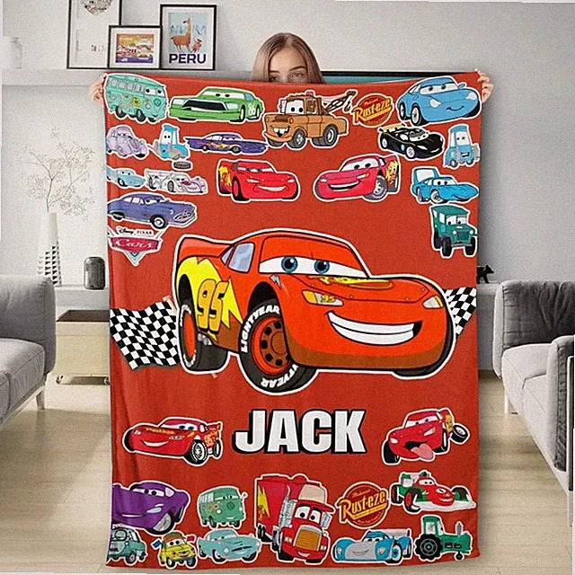 Personalized Cute Racing Cars Flannel Blanket Cartoon Kids Gift Cozy Throw