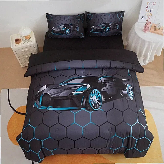Podol 5 Pieces Race Car Comforter Set Twin Size Blue Sports Car Bedding Sets for