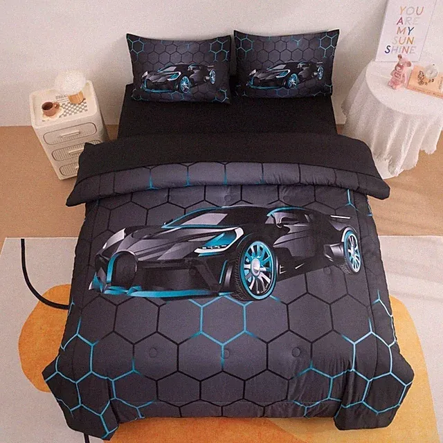 Podol 5 Pieces Race Comforter Set Twin Size Blue Sports Car Bedding Sets for...