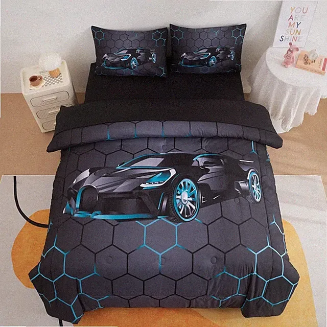 Podol 5PC Race Car Comforter Bedding Set Twin Size Boys Sports Car 3D Bed Set