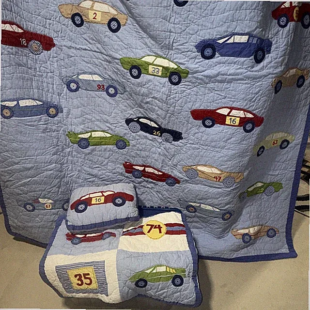 POTTERY BARN KIDS ~ Race Car Quilt ~ SHAM ~ Pillow ~ Twin Size ~ Used
