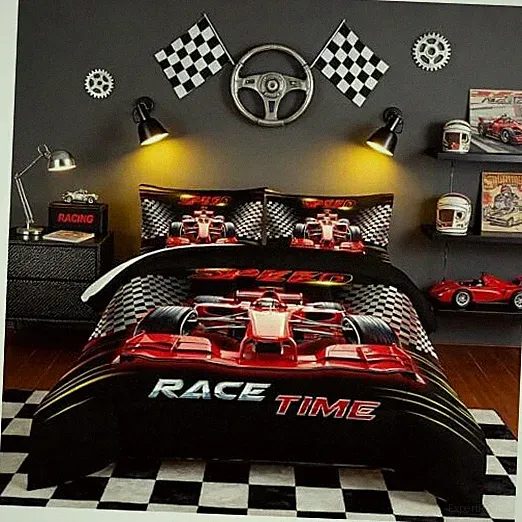 Race Car Bedding Comforter Set Size,Black White Checkered Racing Flag Twin Red