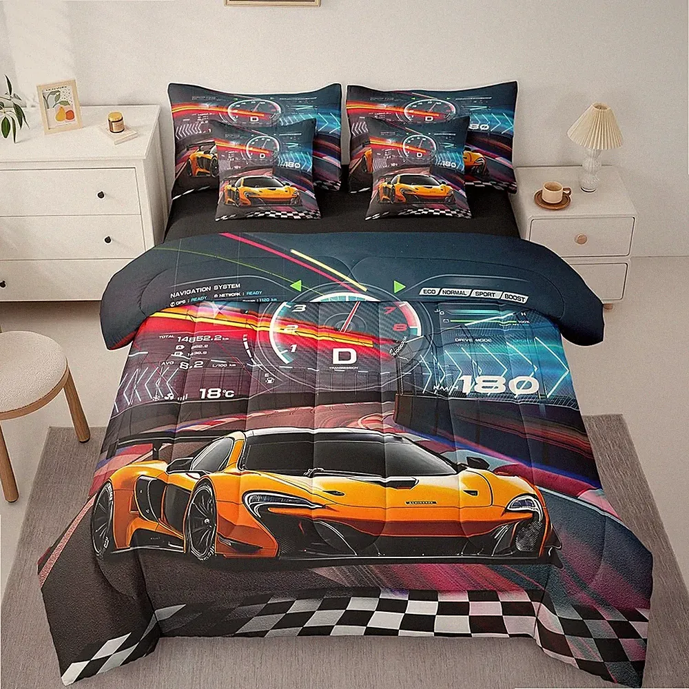 Race Car Bedding Set Boys Queen 7 Piece Racing Comforter Kids Bed Set Themed