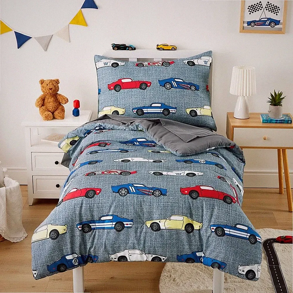 Race Car Bedding Set for Boys, Cute Colorful Sports Car Supercar Wheels, 4...