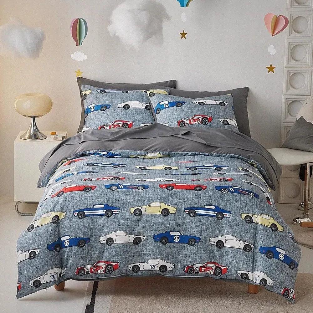 Race Car Bedding Set for Boys, Cute Colorful Sports Car Supercar Wheels Comfor