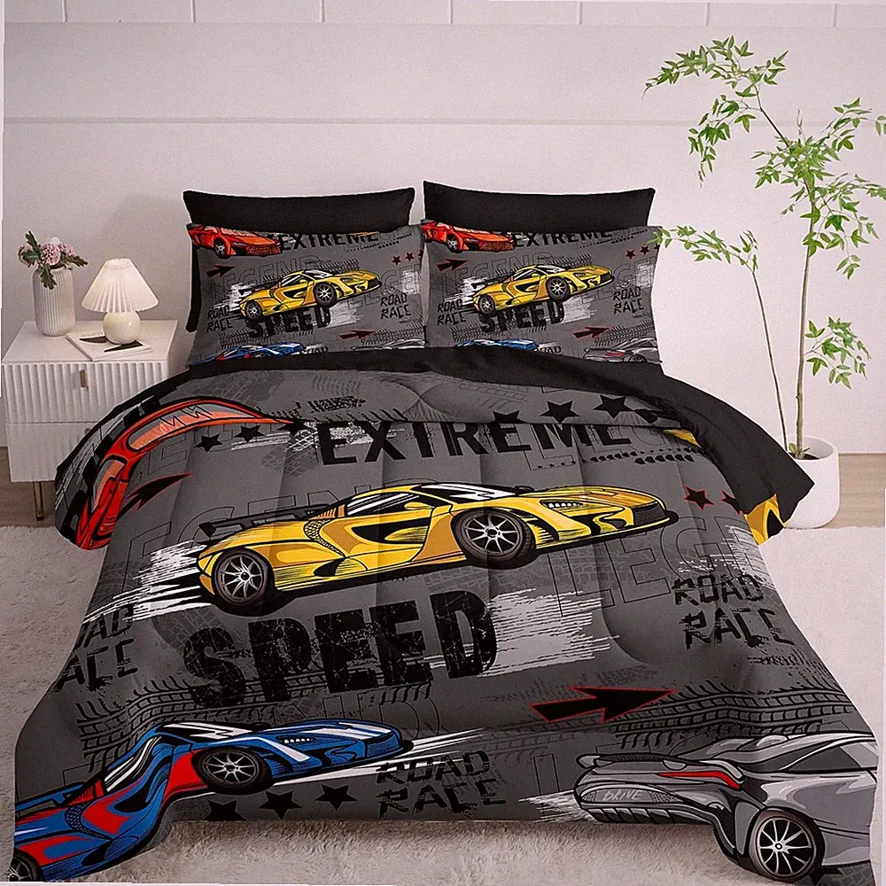 Race Car Bedding Set Queen 7 Piece Comforter Set with Sheets Boys Bed in a Bag