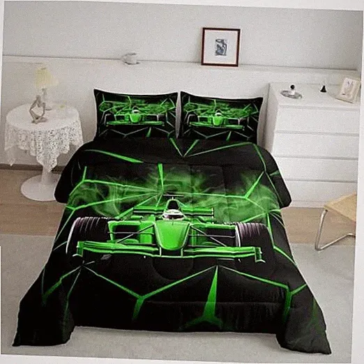 Race Car Comforter Set Size Boys Speed Sports Car Bedding Set Twin Green Black