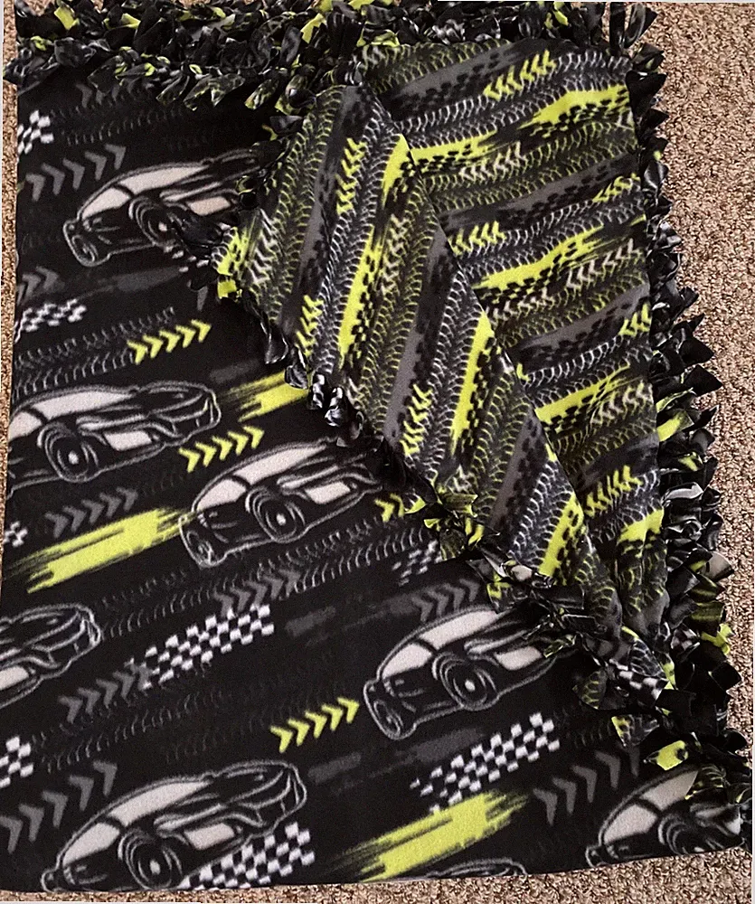 Race Car Fleece Thick Tie Throw Blanket