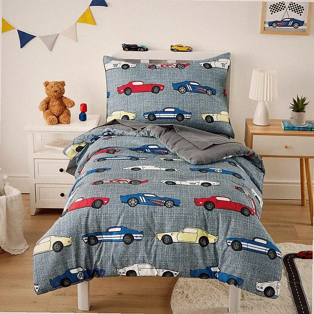 Race Car Toddler Bedding Set for Boys, Cute Colorful Sports Car Supercar Wheel