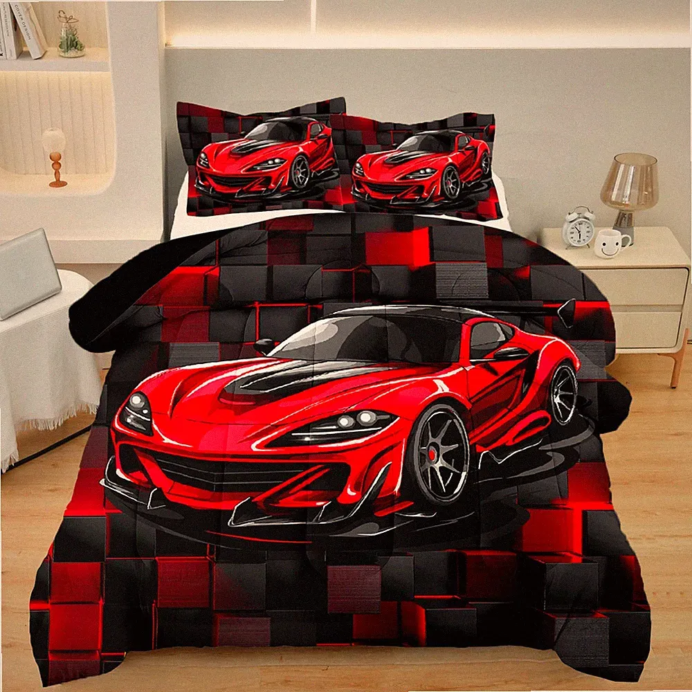 Race Car Twin Boy Bedding Set, Red Sports Car Comforter Set Twin Size for Boy...
