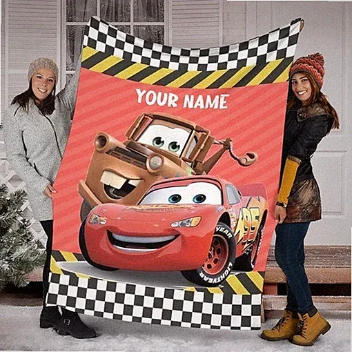 Red Race Car Flannel Blanket Personalized Kids Cozy Throw Gift