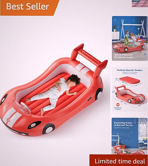 Safe and Cozy Racing Car Inflatable Travel Bed for Kids - Waterproof & Plush