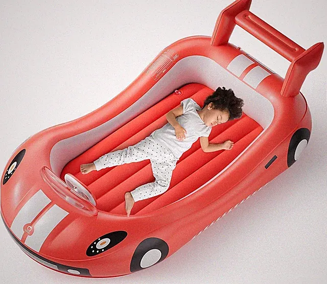 Travel-Friendly Kids Bed - Inflatable Racing Car Design with Carry Bag and Pump