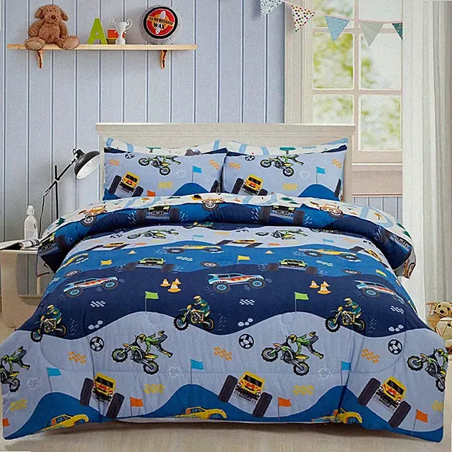 Trucks Tractors Cars Boys 5-Piece Bedding Comforter Set,Twin Size Cartoon Con...