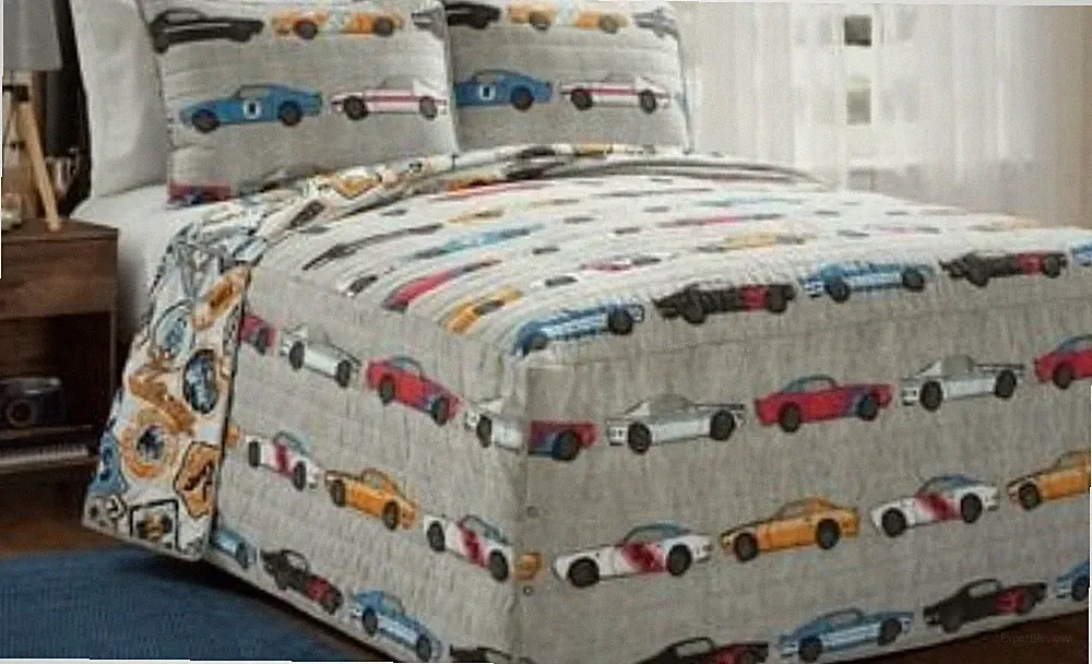 Twin 2-Piece Bedspread Race Cars Set Blue/Orange Kids Bedding Lush Décor NEW