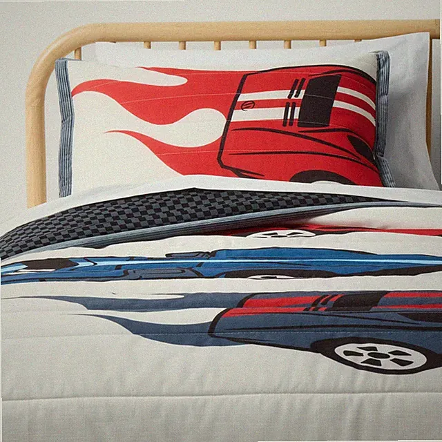 Twin Hot Wheels Classic Racing Cars Kids' Quilt Set Cream - Hot
