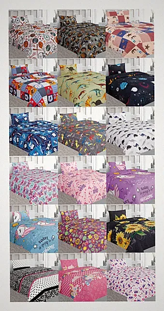 TWIN OR FULL KIDS BED SHEET SET PRINTED DESIGN MICROFIBER FLAT FITTED SHEET