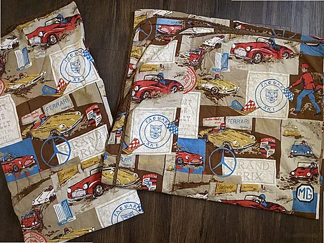 Vintage 1960s European race cars fabric bedspread set 2 Mercedes Triumph Ferrari