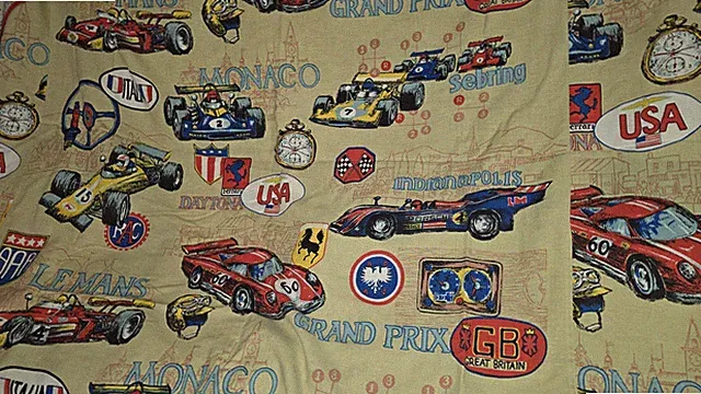 Vintage 1970s Grand Prix Race Car Twin Flat Bedspread Le Mans Daytona Monaco