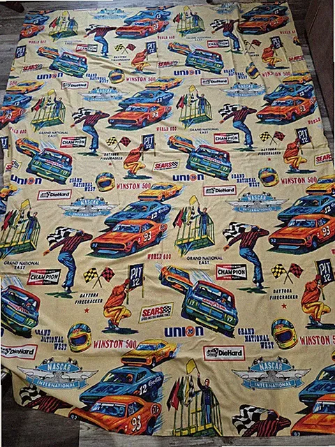 Vintage 1970s Sears Bedspread Nascar Racing Daytona Bedding Sheet Cover Drag