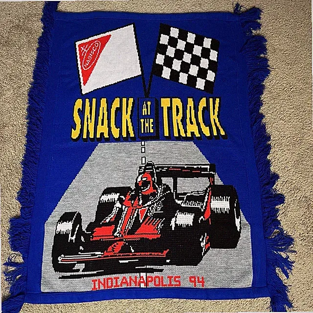 Vintage 3 Strikes Indy 500 F1 Throw Blanket Tapestry 50"x37" Blue Racecar 90s