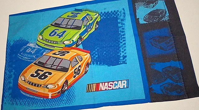 Vintage NASCAR Pillowcase Single Standard Dan River Race Car Racing Blue READ