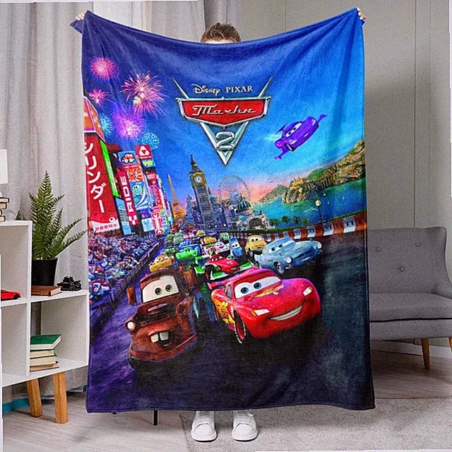 World Racing Cartoon Cars Style Flannel Blanket Soft Cozy Bed Throw